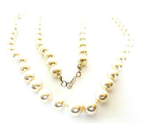 Vintage Hand Knotted Ivory Faux Pearl and Sterling Silver Necklace - Front - Thumbnail