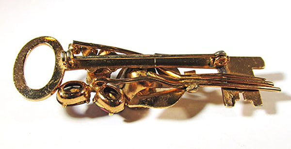 Coro Vintage Jewelry 1940s Retro Diamante Floral Bouquet Key Pin - Back