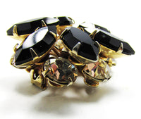Vintage 1950s Mid-Century Black and White Rhinestone Floral Pin - Side - Thumbnail