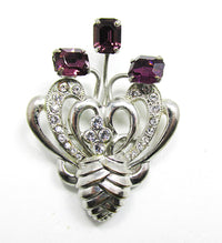 Vintage 1950s Amethyst and Clear Floral Rhinestone Pin/Pendant - Front - Thumbnail