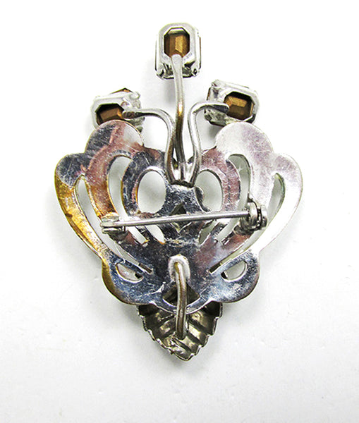 Vintage 1950s Amethyst and Clear Floral Rhinestone Pin/Pendant - Back
