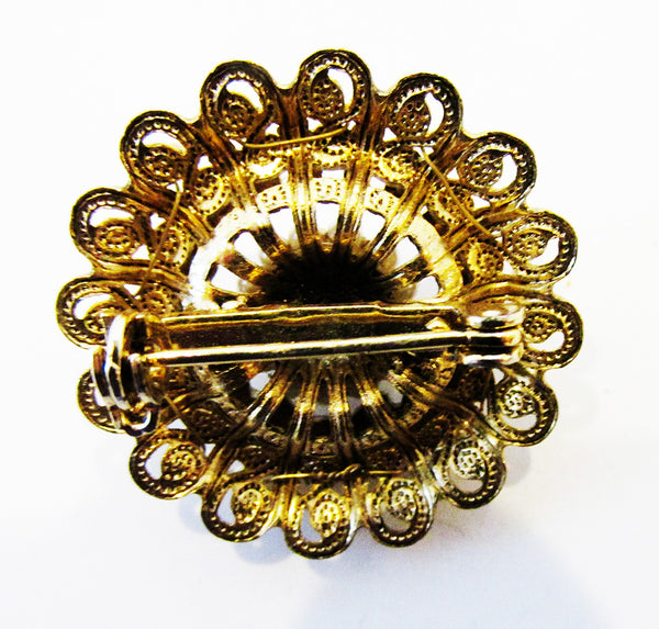 Vintage 1950s Dainty Mid-Century Opal and Pearl Filigree Pin - Back