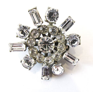 Jewelry Vintage 1940s Mid-Century Pot Metal Rhinestone Pin - Front