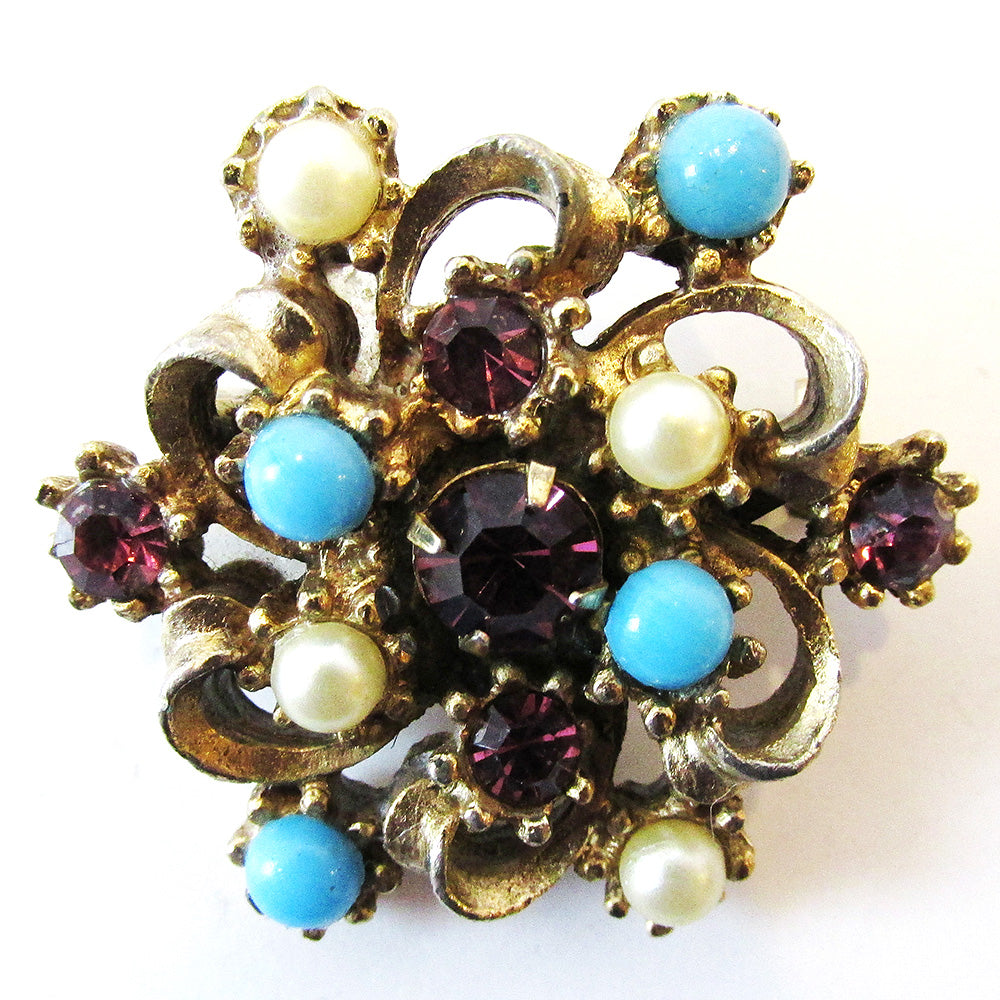 1950s Vintage Jewelry - Timeless Mid-Century Rhinestone and Pearl Pin - Front
