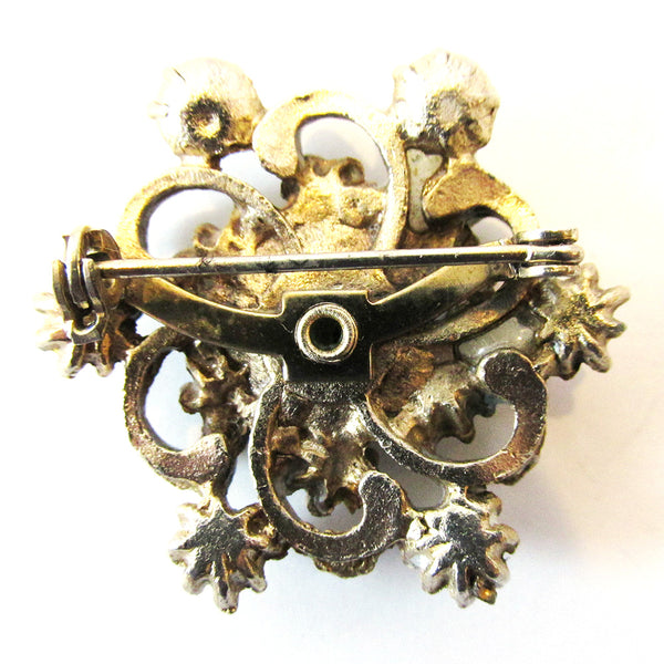1950s Vintage Jewelry - Timeless Mid-Century Rhinestone and Pearl Pin - Back