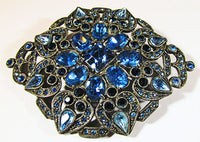 Vintage 1930s Jewelry Dazzling Sapphire Blue Diamante Floral Pin