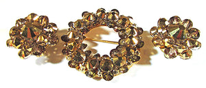 Hobe Vintage Jewelry 1950s Gold and Topaz Diamante Pin and Earrings - Front