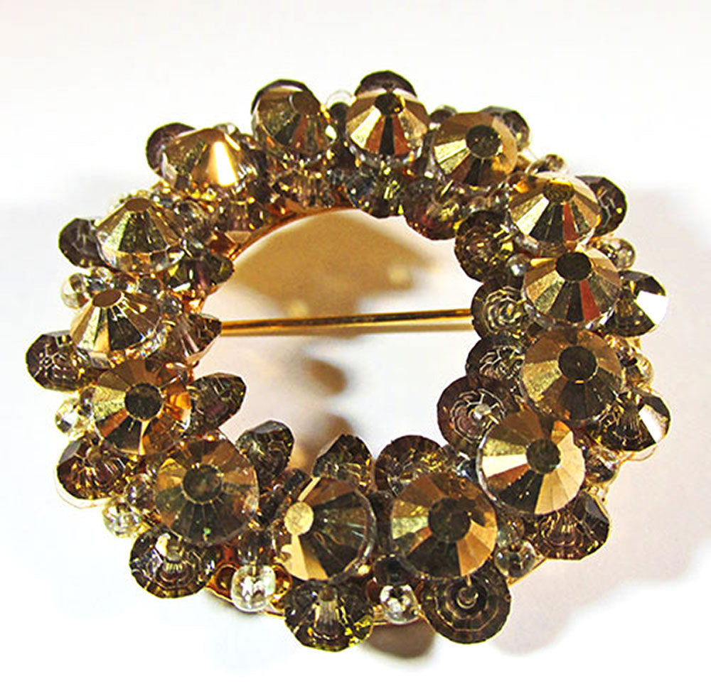 Hobe Vintage Jewelry 1950s Gold and Topaz Diamante Pin and Hobe Vintage Jewelry 1950s Gold and Topaz Diamante Pin and