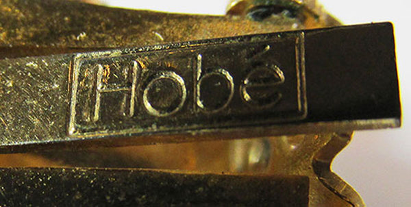 Hobe Vintage Jewelry 1950s Gold and Topaz Diamante Pin and Earrings - Signature