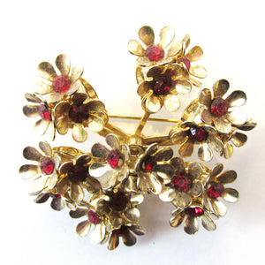 Coro Vintage 1950s Designer Mid-Century Rhinestone Floral Pin - Front