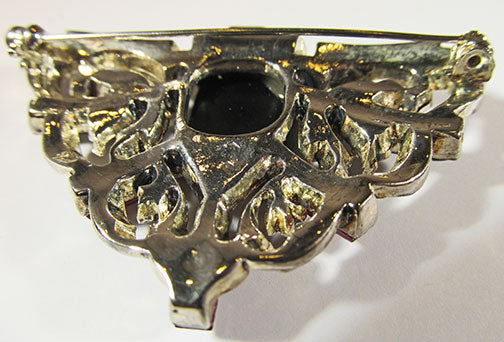 Vintage 1950s Distinctive Marcasite, Onyx and Carnelian Pin