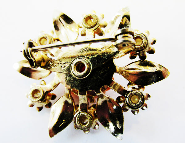 Coro Vintage 1950s Mid-Century Coral Celluloid and Pearl Floral Pin - Back and Signature