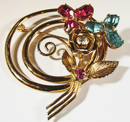 Coro Vintage Striking Retro 1940s Rhinestone Floral Bouquet Pin