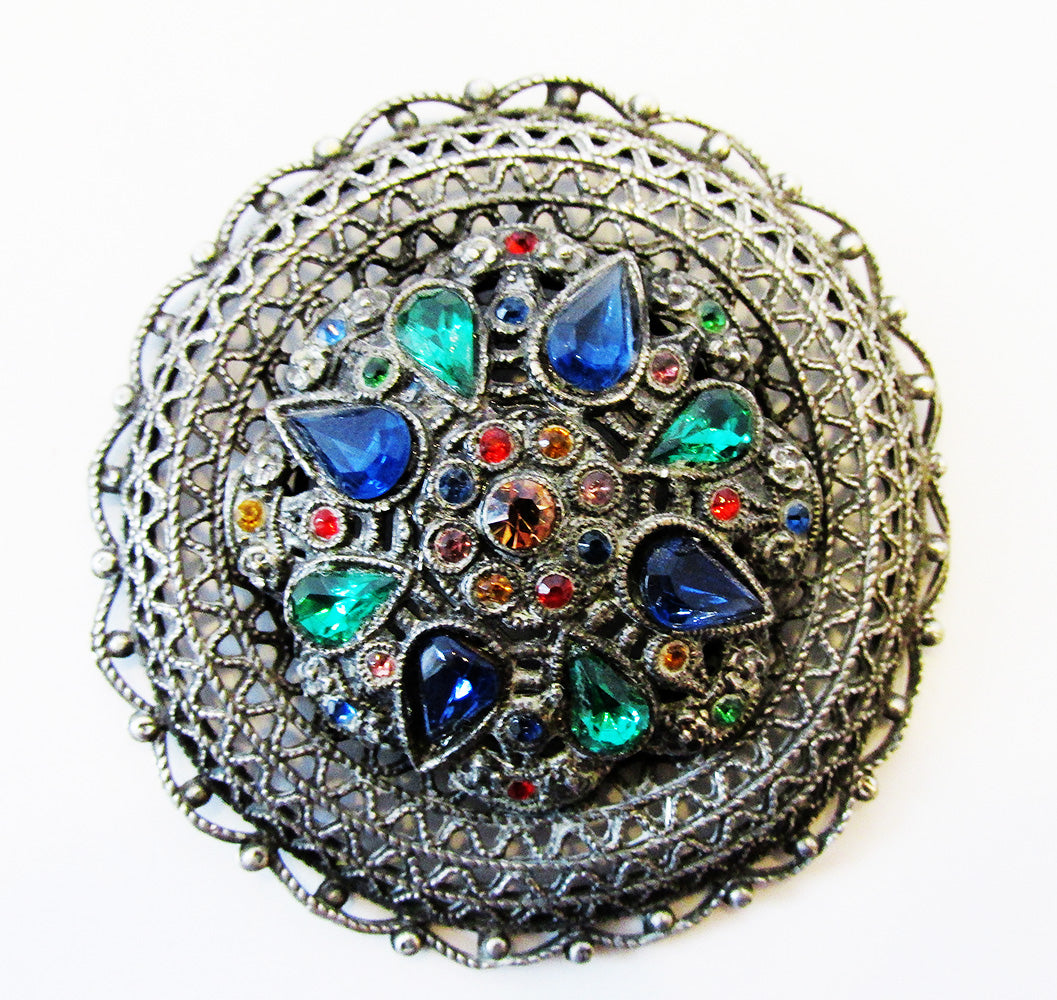 Antique/Vintage 1920s Timeless Multi-Colored Art Deco Diamante Pin - Front