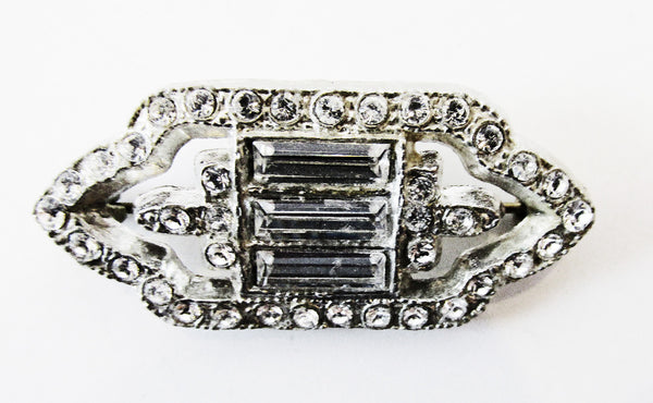 Vintage 1920s Costume Jewelry Sparkling Art Deco Diamante Pin - Front