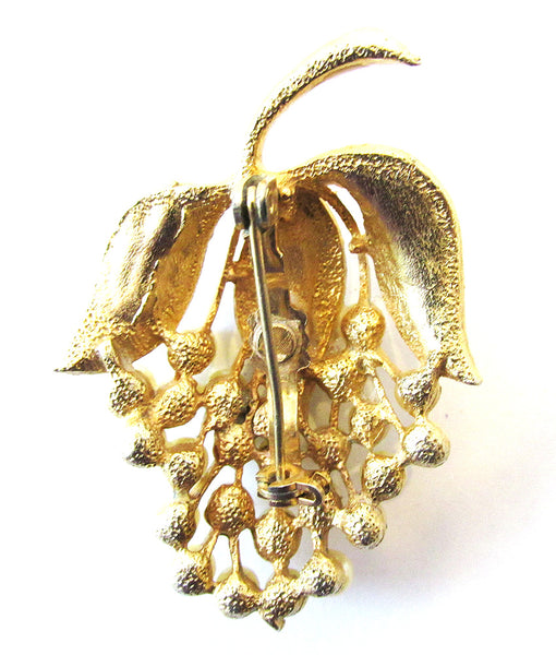 Jewelry Vintage 1950s Mid-Century Pearl and Gold Floral Pin - Back