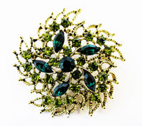 Vintage Mid-Century Dazzling Peridot and Emerald Diamante Swirl Pin - Front - Thumbnail