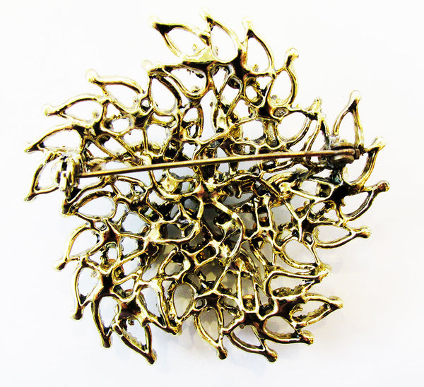 Vintage Mid-Century Dazzling Peridot and Emerald Diamante Swirl Pin - Back