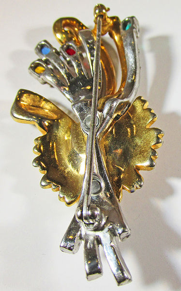Vintage 1940s Stunning Multi-Colored Rhinestone Floral Bouquet Pin