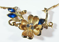 Vintage 1950s Beautiful Sapphire Blue Rhinestone Floral Necklace - Thumbnail