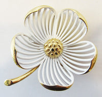 Monet Vintage 1960s Designer Enameled Dogwood Blossom Pin - Front - Thumbnail