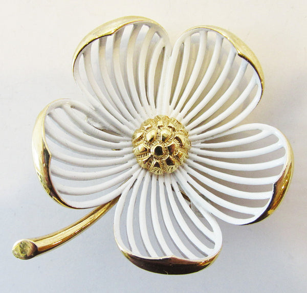 Monet Vintage 1960s Designer Enameled Dogwood Blossom Pin - Front