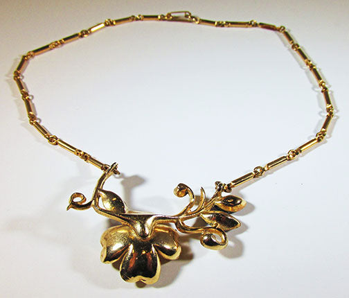 Vintage 1950s Beautiful Sapphire Blue Rhinestone Floral Necklace