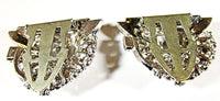 Rare Wilhelm Goetz Vintage 1930s Clear Rhinestone Floral Duette - Clip Backs - Thumbnail
