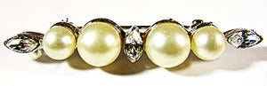 Marvella Vintage Jewelry 1960s Retro Pearl and Diamante Bar Pin - Front