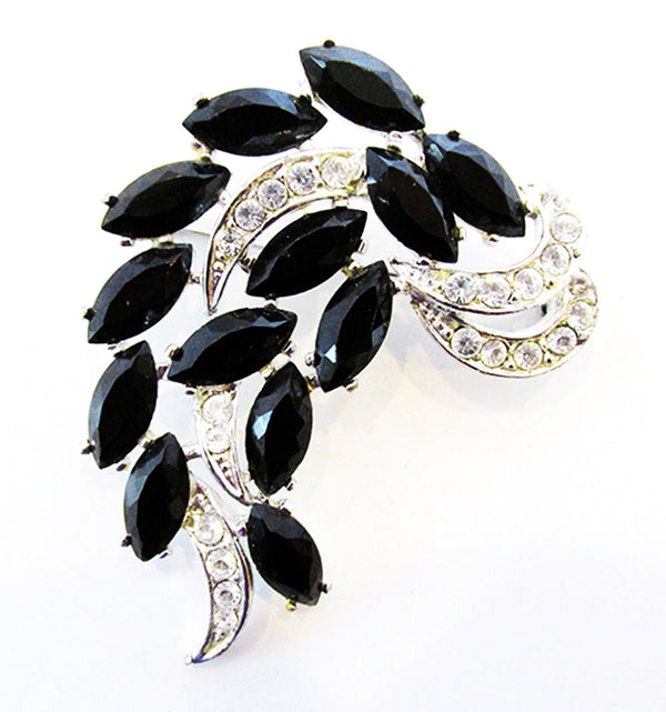 Sarah Coventry 1960s Vintage Dramatic Onyx Diamante Floral Spray Pin - Front