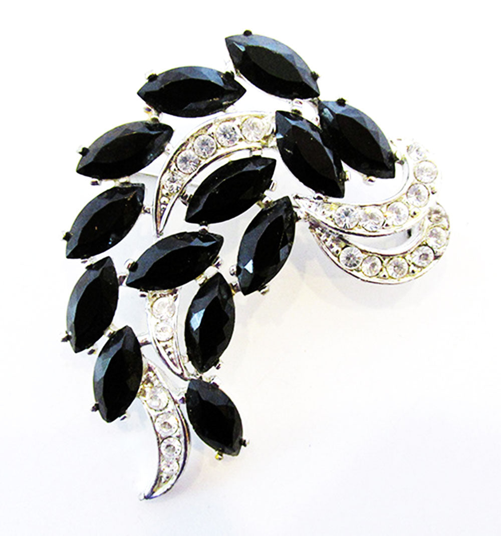 Sarah Coventry 1960s Vintage Dramatic Onyx Diamante Floral Spray Pin - Front