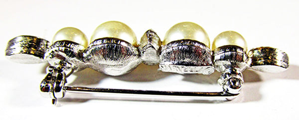 Marvella Vintage Jewelry 1960s Retro Pearl and Diamante Bar Pin - Back