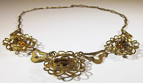 Czechoslovakia Vintage 1930s Stunning Brass and Topaz Necklace