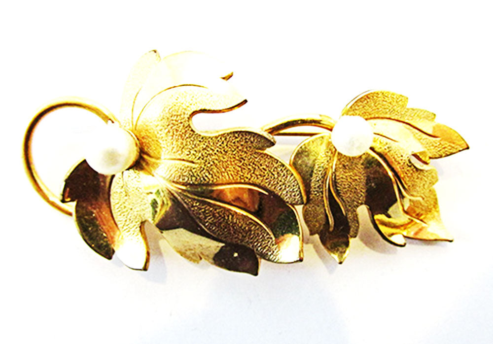 Forstner Vintage 1950s Eye-Catching Pearl and Gold-Filled Leaf Pin - Front