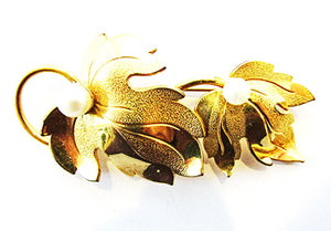Forstner Vintage 1950s Eye-Catching Pearl and Gold-Filled Leaf Pin - Front
