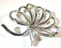Signed Pell 1950s Vintage Mid-Century RhinestioneRibbon Bow Pin - Back - Thumbnail