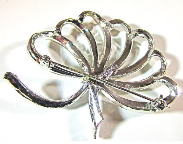 Signed Pell 1950s Vintage Mid-Century Diamante Ribbon Bow Pin - Back