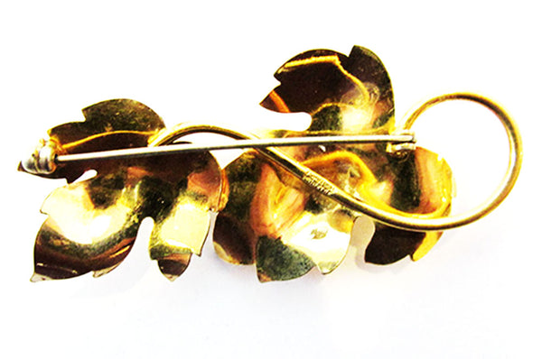 Forstner Vintage 1950s Eye-Catching Pearl and Gold-Filled Leaf Pin - Back
