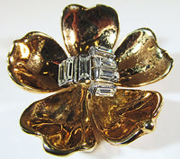 Trifari Vintage 1950s Mid Century Distinctive Rhinestone Floral Pin - Thumbnail