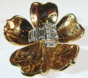 Trifari Vintage 1950s Mid Century Distinctive Rhinestone Floral Pin