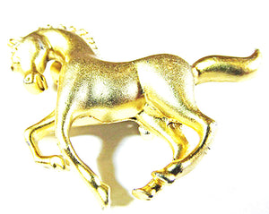 Vintage 1960s Jewelry Adorable Dainty Gold Galloping Horse Pin - Front