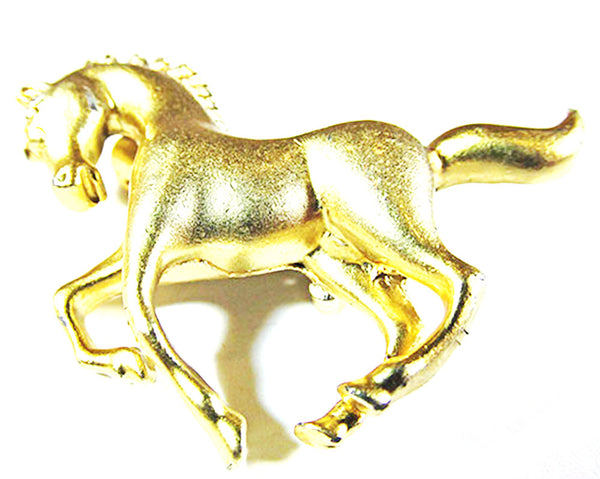 Vintage 1960s Jewelry Adorable Dainty Gold Galloping Horse Pin - Front