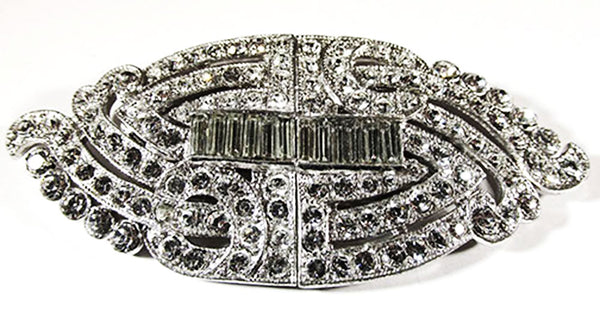 Vintage 1930s Magnificent Art Deco Clear Rhinestone and Silver Duette - Front