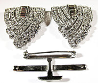Vintage 1930s Magnificent Art Deco Clear Rhinestone and Silver Duette - Clips and Frame Front - Thumbnail