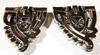 Vintage 1930s Magnificent Art Deco Clear Rhinestone and Silver Duette - Clip Backs - Thumbnail