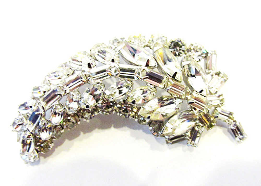 Vintage 1950 Jewelry Exceptional Mid-Century Diamante Floral Spray Pin - Front