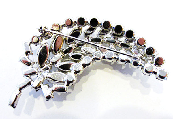 Vintage 1950 Jewelry Exceptional Mid-Century Diamante Floral Spray Pin - Back