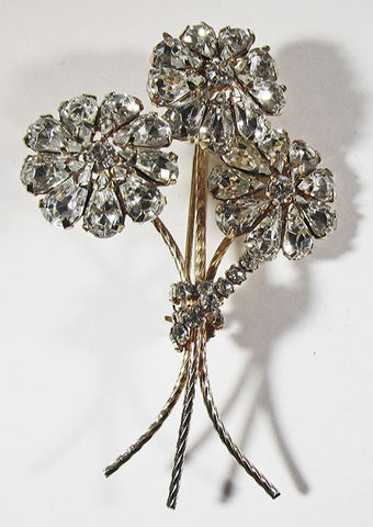 Vintage Mid Century 1950s Gorgeous Rhinestone Floral Bouquet Pin