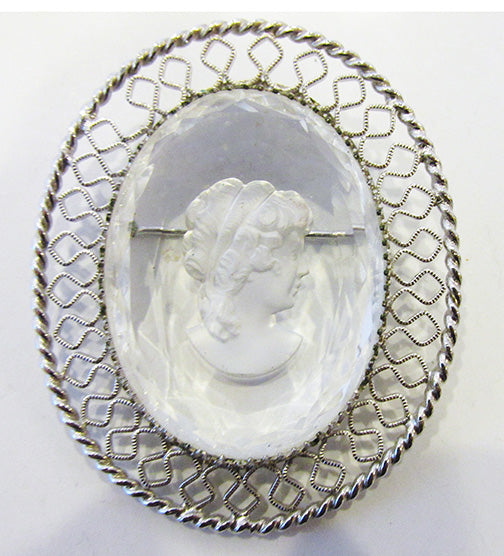 Whiting and Davis Vintage 1950s Mid Century Glass Cameo Pin