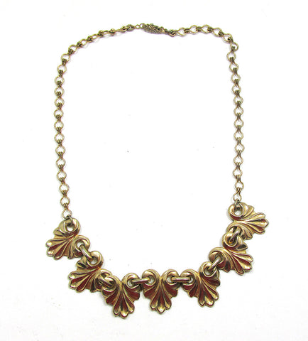 1950s Costume Jewelry Burnished Mid-Century Gold Link Necklace - Front